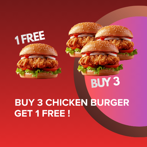3 Tavuk Burger alana 1 Bedava!